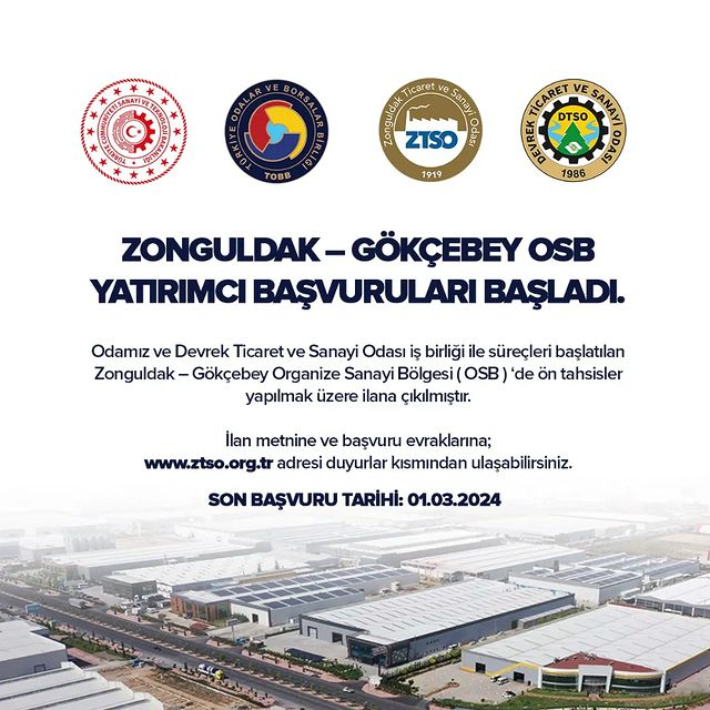 Zonguldak ve Gökçebey'e Organize Sanayi Bölgesi yatırımcı başvuruları için çağrı yapıldı.