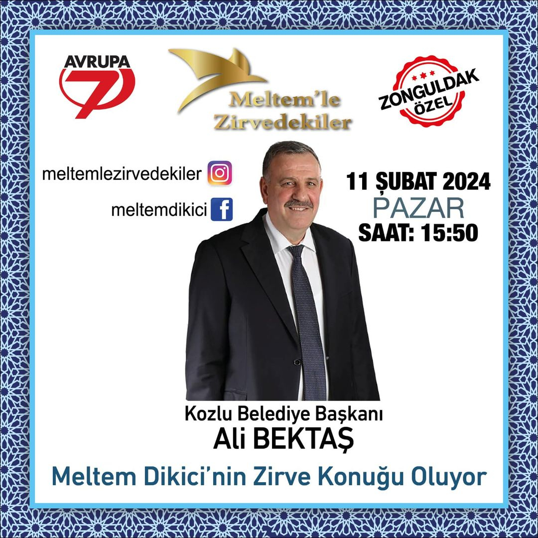 Kozlu Belediye Başkanı, ″Meltem'le Zirvedekiler″ programında ilçe projelerini anlatacak.